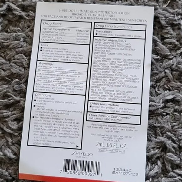 🌶4/$12 Shiseido Ultimate Sun Protector Lotion SPF 50+ Sunscreen Sample Packette - Picture 7 of 9